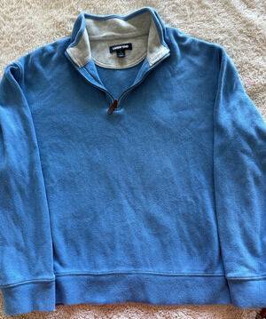 Lands' End Men's Large Blue Bedford Rib Quarter Zip Pullover Sweater Cotton